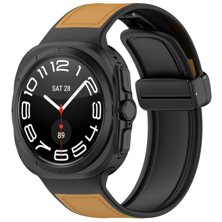 For Samsung Galaxy Watch Ultra 47mm Magnetic Folding Buckle Silicone Leather Watch Band(Light Brown)