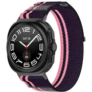 For Samsung Galaxy Watch Ultra 47mm Hook and Loop Fastener Loop Nylon Watch Band(Pink+Purple)