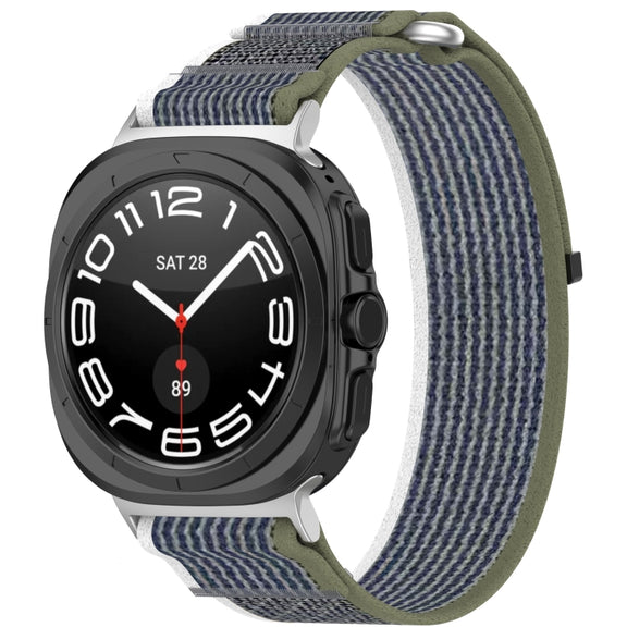 For Samsung Galaxy Watch Ultra 47mm Hook and Loop Fastener Loop Nylon Watch Band(Green+Grey)