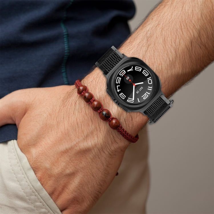 For Samsung Galaxy Watch Ultra 47mm Hook and Loop Fastener Loop Nylon Watch Band(Black+Gray)