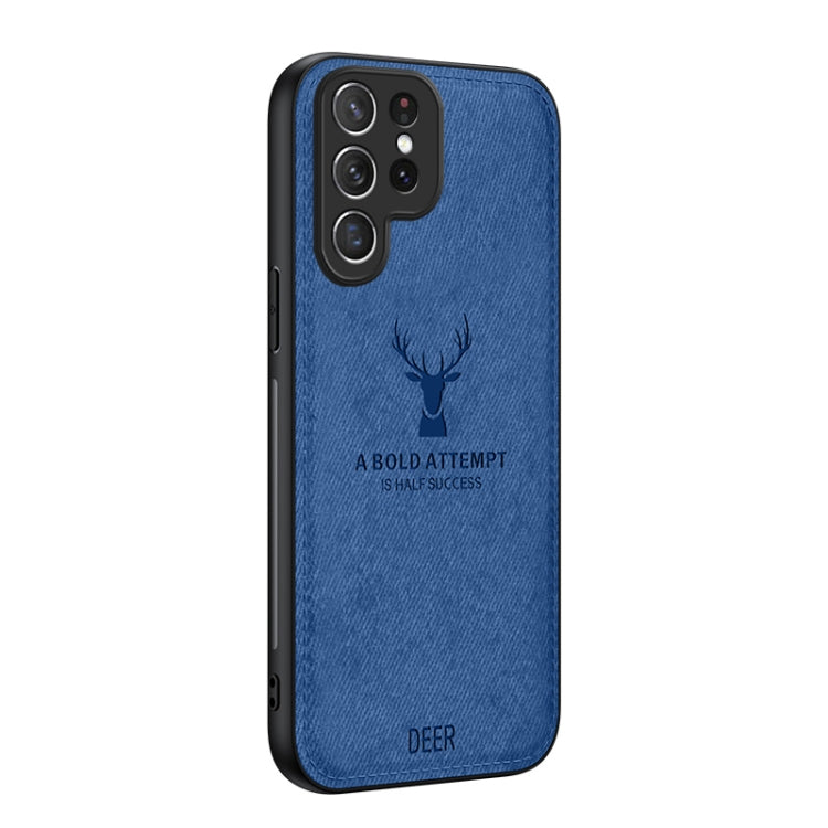 For Samsung Galaxy S25 Ultra 5G Deer Head Cloth Skin All-inclusive Phone Case(Blue)
