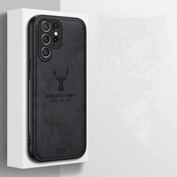 For Samsung Galaxy S25 Ultra 5G Deer Head Cloth Skin All-inclusive Phone Case(Blue)