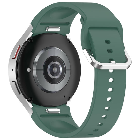 For Samsung Galaxy Watch7 40 / 44mm Solid Color Silver Buckle Quick Release Silicone Watch Band(Dark Green)