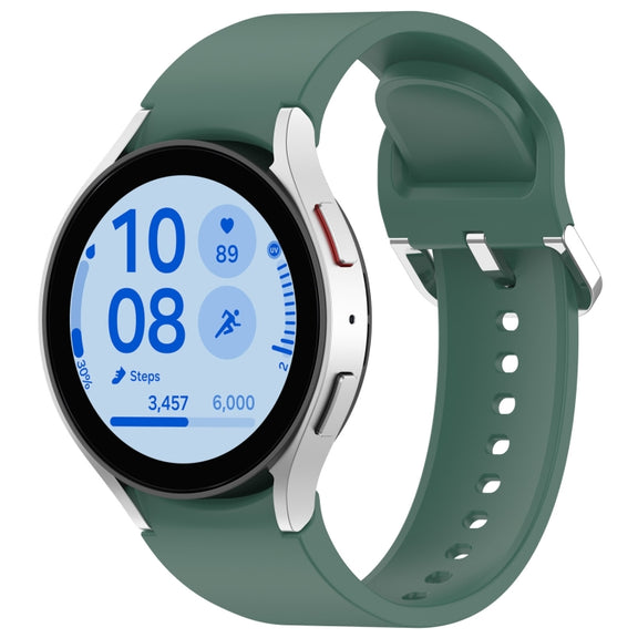 For Samsung Galaxy Watch FE 40mm Solid Color Silver Buckle Quick Release Silicone Watch Band(Green)