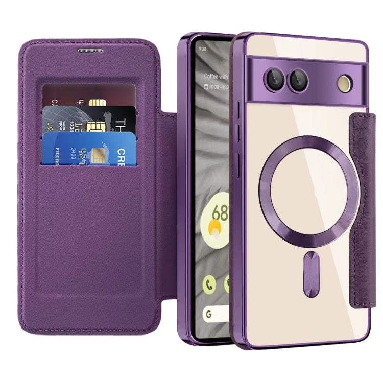 For Google  Pixel 8a Shield Magsafe RFID Anti-theft Rhombus Leather Phone Case(Night Purple)