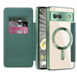 For Google  Pixel 8a Shield Magsafe RFID Anti-theft Rhombus Leather Phone Case(Pine Green) - Google Cases by PMC TechLife | Online Shopping South Africa | PMC TechLife | Buy Now Pay Later Mobicred