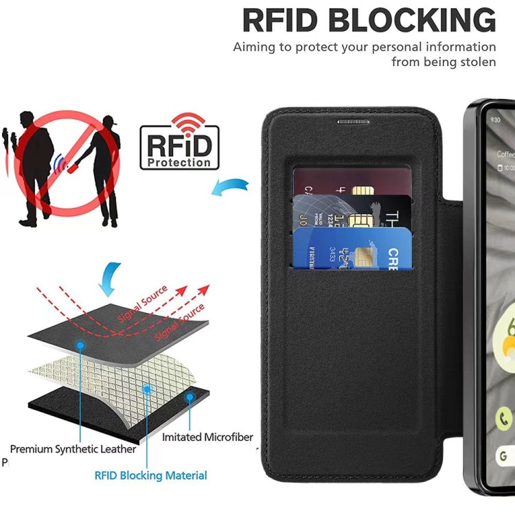For Google  Pixel 8a Shield Magsafe RFID Anti-theft Rhombus Leather Phone Case(Black)
