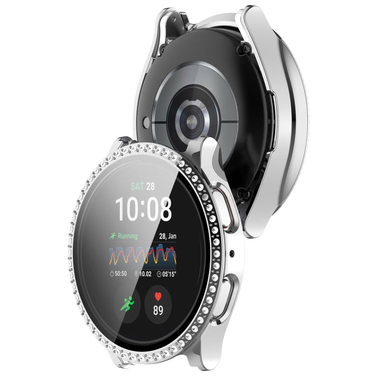 For Samsung Galaxy Watch 7 40mm Single Row Diamond PC + Tempered Film Integrated Watch Protective Case(Silver)
