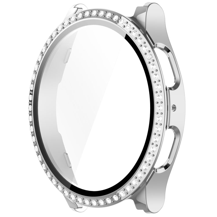 For Samsung Galaxy Watch 7 40mm Single Row Diamond PC + Tempered Film Integrated Watch Protective Case(Silver)
