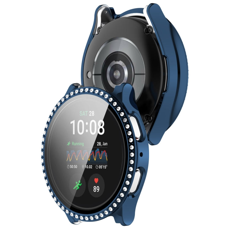For Samsung Galaxy Watch 7 40mm Single Row Diamond PC + Tempered Film Integrated Watch Protective Case(Midnight Blue)