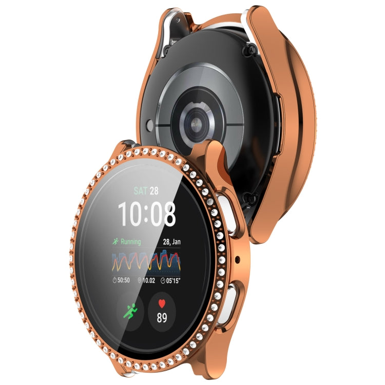 For Samsung Galaxy Watch 7 40mm Single Row Diamond PC + Tempered Film Integrated Watch Protective Case(Rose Gold)