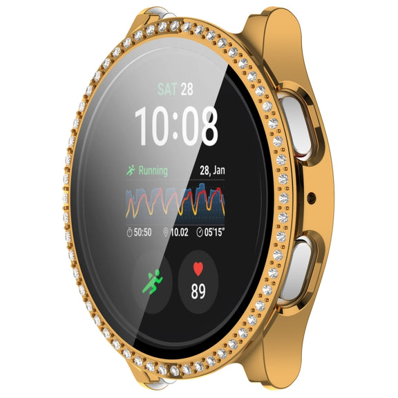 For Samsung Galaxy Watch 7 40mm Single Row Diamond PC + Tempered Film Integrated Watch Protective Case(Gold)
