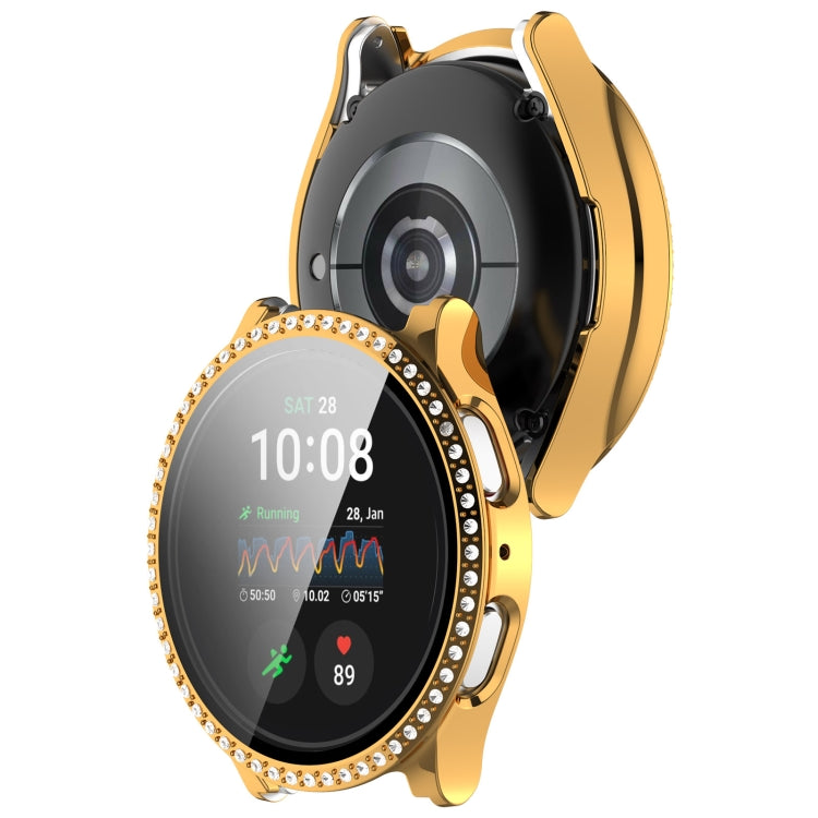 For Samsung Galaxy Watch 7 40mm Single Row Diamond PC + Tempered Film Integrated Watch Protective Case(Gold)