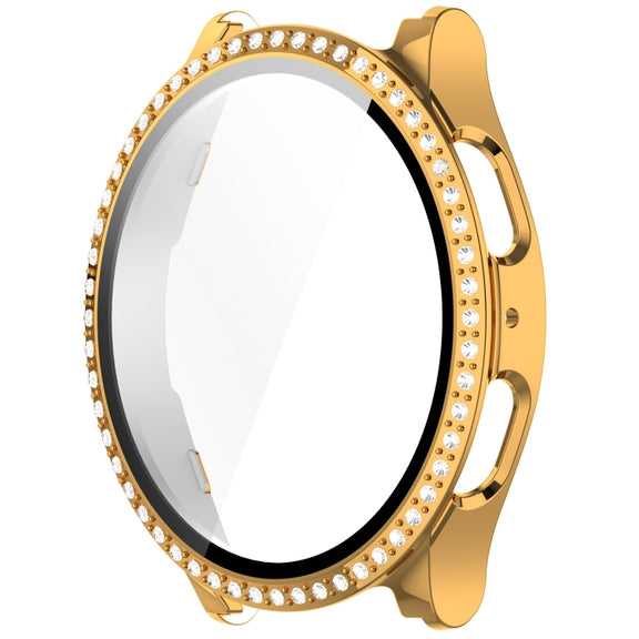 For Samsung Galaxy Watch 7 40mm Single Row Diamond PC + Tempered Film Integrated Watch Protective Case(Gold)