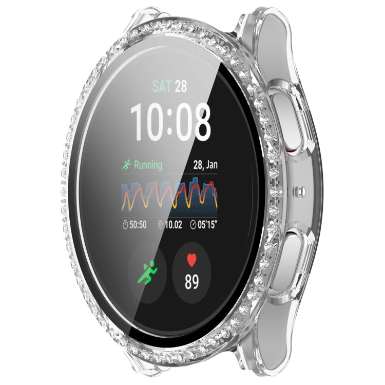 For Samsung Galaxy Watch 7 44mm Single Row Diamond PC + Tempered Film Integrated Watch Protective Case(Transparent White)