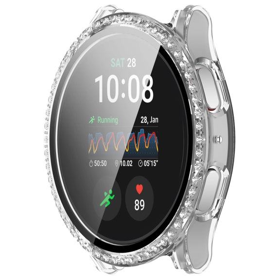 For Samsung Galaxy Watch 7 44mm Single Row Diamond PC + Tempered Film Integrated Watch Protective Case(Transparent White)