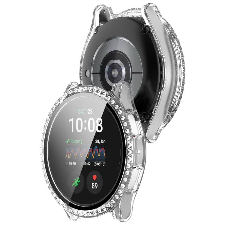 For Samsung Galaxy Watch 7 44mm Single Row Diamond PC + Tempered Film Integrated Watch Protective Case(Transparent White)