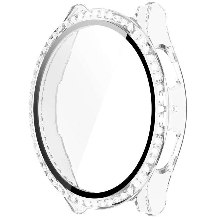 For Samsung Galaxy Watch 7 44mm Single Row Diamond PC + Tempered Film Integrated Watch Protective Case(Transparent White)