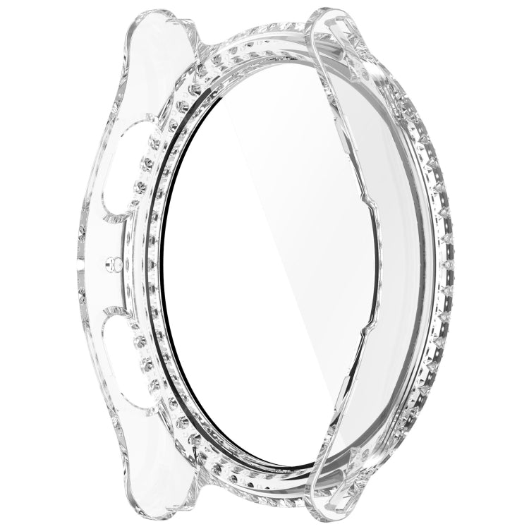 For Samsung Galaxy Watch 7 44mm Single Row Diamond PC + Tempered Film Integrated Watch Protective Case(Transparent White)