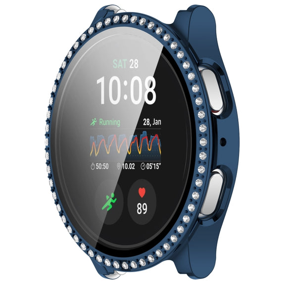 For Samsung Galaxy Watch 7 44mm Single Row Diamond PC + Tempered Film Integrated Watch Protective Case(Midnight Blue)