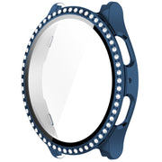 For Samsung Galaxy Watch 7 44mm Single Row Diamond PC + Tempered Film Integrated Watch Protective Case(Midnight Blue)