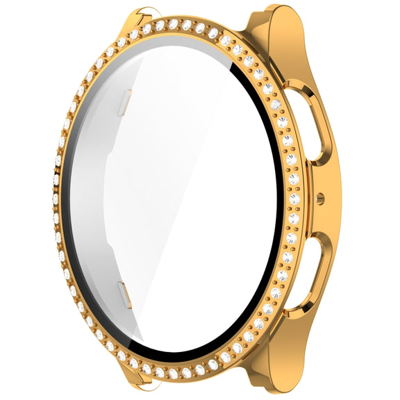 For Samsung Galaxy Watch 7 44mm Single Row Diamond PC + Tempered Film Integrated Watch Protective Case(Gold)