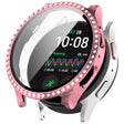 For Samsung Galaxy Watch 7 44mm Single Row Diamond PC + Tempered Film Integrated Watch Protective Case(Pink) - Watch Cases by PMC TechLife | Online Shopping South Africa | PMC TechLife | Buy Now Pay Later Mobicred