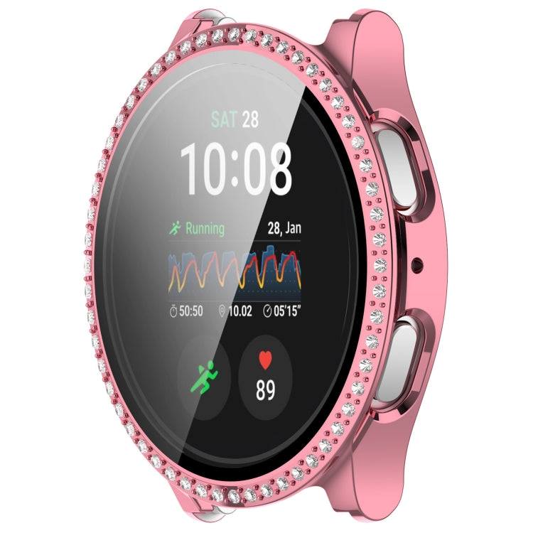 For Samsung Galaxy Watch 7 44mm Single Row Diamond PC + Tempered Film Integrated Watch Protective Case(Pink)