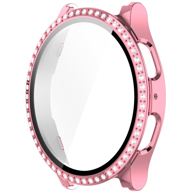 For Samsung Galaxy Watch 7 44mm Single Row Diamond PC + Tempered Film Integrated Watch Protective Case(Pink)
