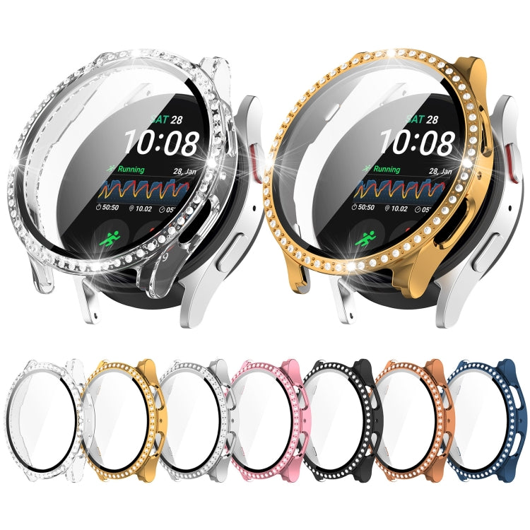 For Samsung Galaxy Watch 7 40mm Single Row Diamond PC + Tempered Film Integrated Watch Protective Case(Gold)