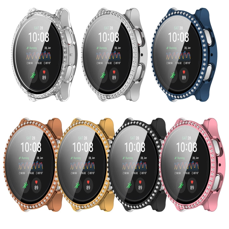 For Samsung Galaxy Watch 7 40mm Single Row Diamond PC + Tempered Film Integrated Watch Protective Case(Rose Gold)