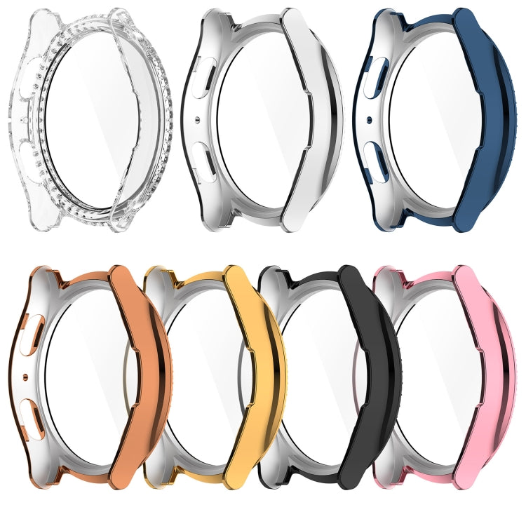 For Samsung Galaxy Watch 7 44mm Single Row Diamond PC + Tempered Film Integrated Watch Protective Case(Gold)