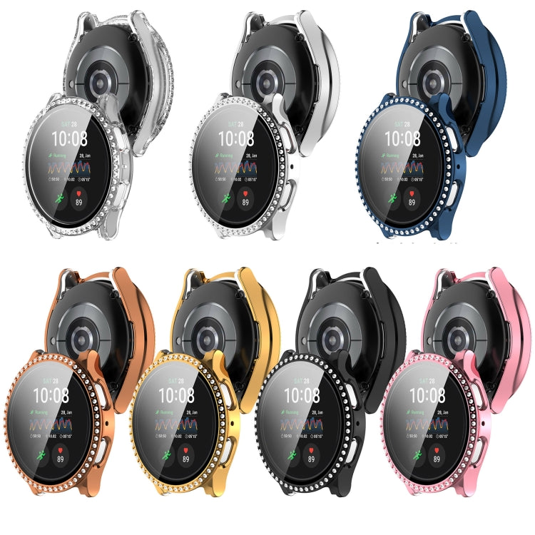 For Samsung Galaxy Watch 7 44mm Single Row Diamond PC + Tempered Film Integrated Watch Protective Case(Gold)