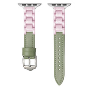 For Apple Watch Ultra 2 49mm Ceramic Color Buckle Contrast Leather Watch Band(Mint Green+Pink+Silver Buckle)