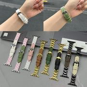 For Apple Watch Series 9 45mm Ceramic Color Buckle Contrast Leather Watch Band(Light Pink+White+Silver Buckle)