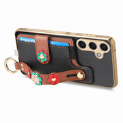 For Samsung Galaxy S24+ 5G Stereoscopic Flowers Wristband Card Bag Phone Case(Black)