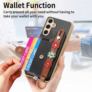 For Samsung Galaxy S24+ 5G Stereoscopic Flowers Wristband Card Bag Phone Case(Black)