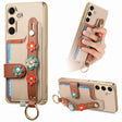 For Samsung Galaxy S24+ 5G Stereoscopic Flowers Wristband Card Bag Phone Case(Khaki) - Galaxy S24+ 5G Cases by PMC Jewellery | Online Shopping South Africa | PMC Jewellery | Buy Now Pay Later Mobicred