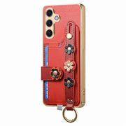 For Samsung Galaxy S24+ 5G Stereoscopic Flowers Wristband Card Bag Phone Case(Red)