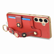 For Samsung Galaxy S24+ 5G Stereoscopic Flowers Wristband Card Bag Phone Case(Red)