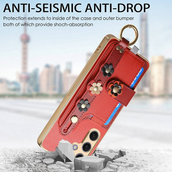 For Samsung Galaxy S24+ 5G Stereoscopic Flowers Wristband Card Bag Phone Case(Red)
