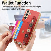 For Samsung Galaxy S24+ 5G Stereoscopic Flowers Wristband Card Bag Phone Case(Red)