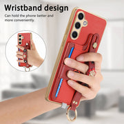 For Samsung Galaxy S24+ 5G Stereoscopic Flowers Wristband Card Bag Phone Case(Red)