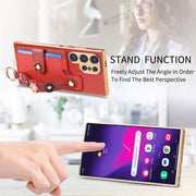For Samsung Galaxy S24 Ultra 5G Stereoscopic Flowers Wristband Card Bag Phone Case(Red)