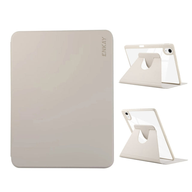 For iPad Pro Air 11 2024 ENKAY 360 Rotation PMMA Leather Smart Tablet Case with Pen Slot(Grey)