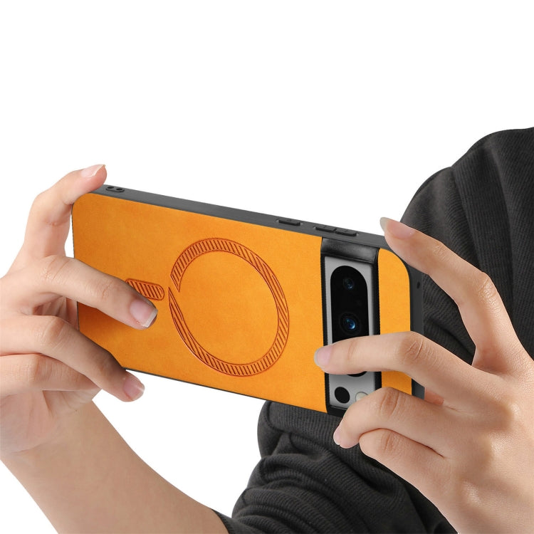 For Google Pixel 9 Pro XL Retro Magsafe Magnetic PU Back Cover Phone Case(Yellow)