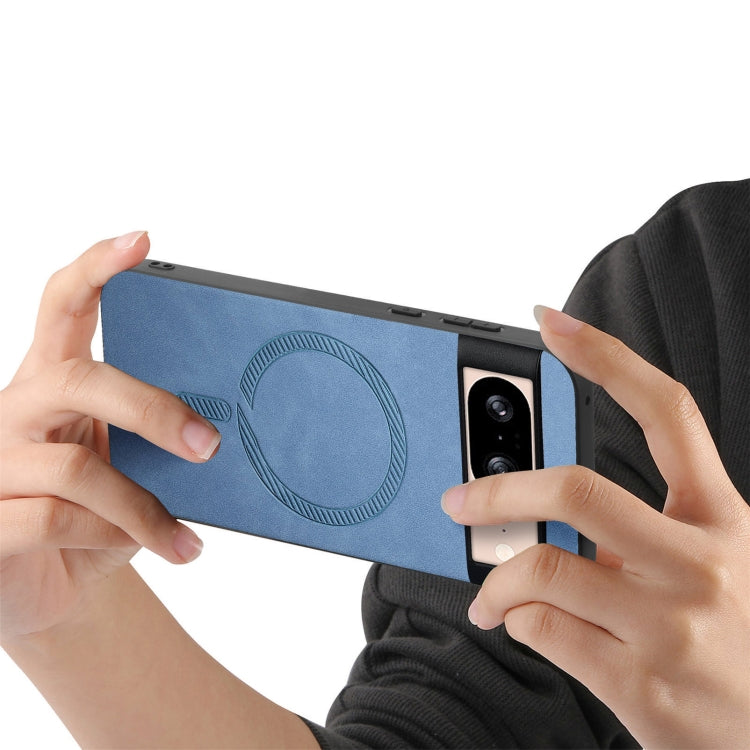 For Google Pixel 9 / 9 Pro Retro Magsafe Magnetic PU Back Cover Phone Case(Blue)