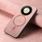 For Honor Magic6 Pro 5G Retro Magsafe Magnetic PU Back Cover Phone Case(Pink)