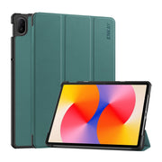 For Huawei MatePad SE 11 2024 ENKAY Tri-fold Custer Texture Platic Leather Tablet Case(Dark Green)