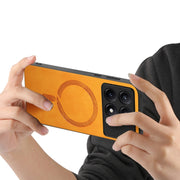 For Xiaomi Redmi K70 / K70 Pro 5G Solid Color Retro Magsafe PU Back Cover Phone Case(Yellow)